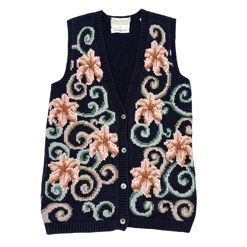 Vintage Marisa Christina Handknit Sweater Vest Size Small Floral Grandmacore